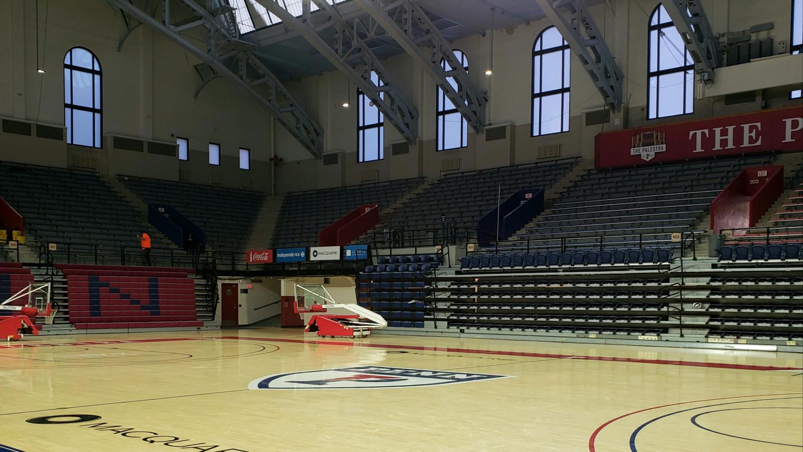 Interior photo of new windows at the Palestra 