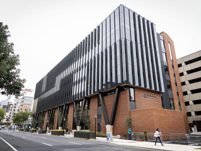 Exterior street view of completed Amy Gutmann Hall