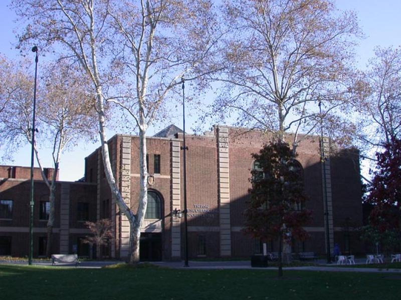 Hutchinson Gymnasium as seen through trees