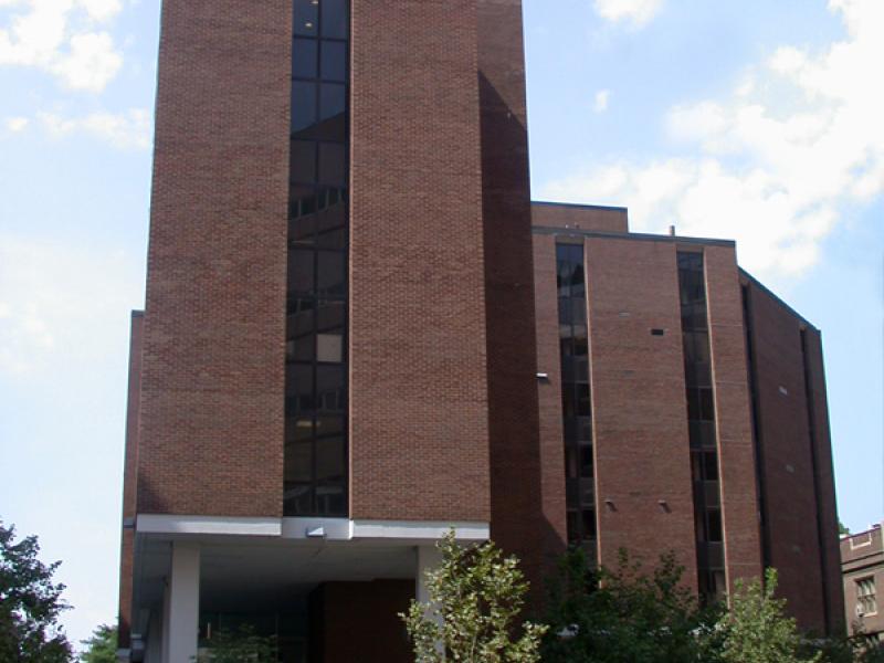 Claire M. Fagin Hall view from the ground level looking up