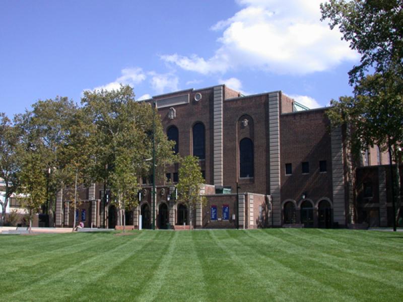 Palestra across the freshly mown lawn