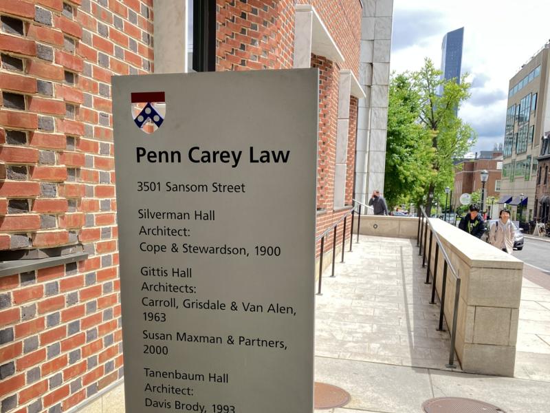 silver sign for penn's law school