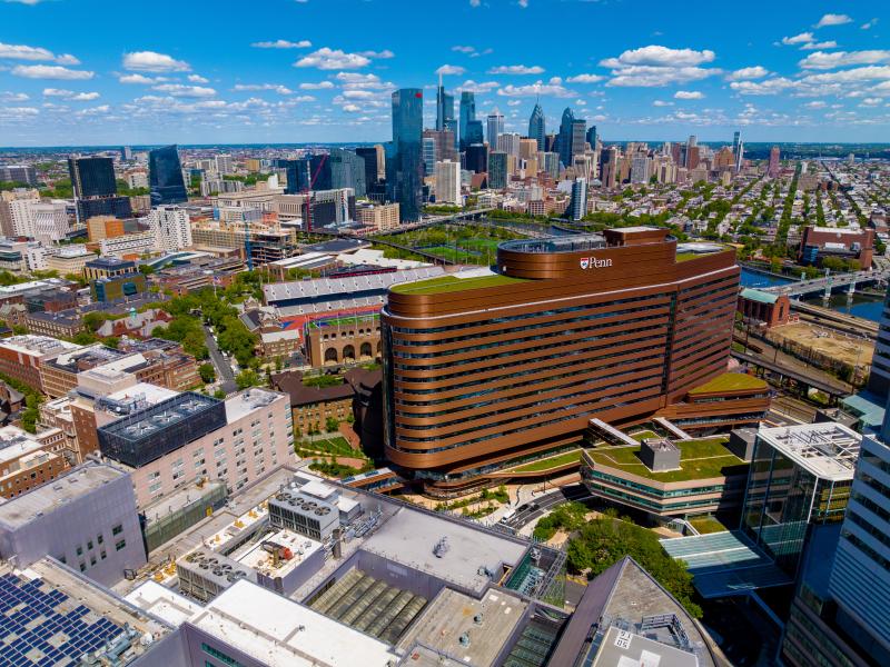 Aerial view of Philadelphia and Penn Medicine Pavilion