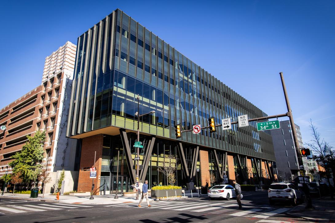 Exterior view of Amy Gutmann Hall, photo credit Eric Sucar 