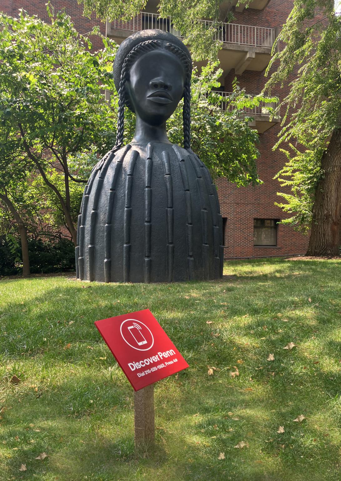 street view of Brick House sculpture on Locust Walk 