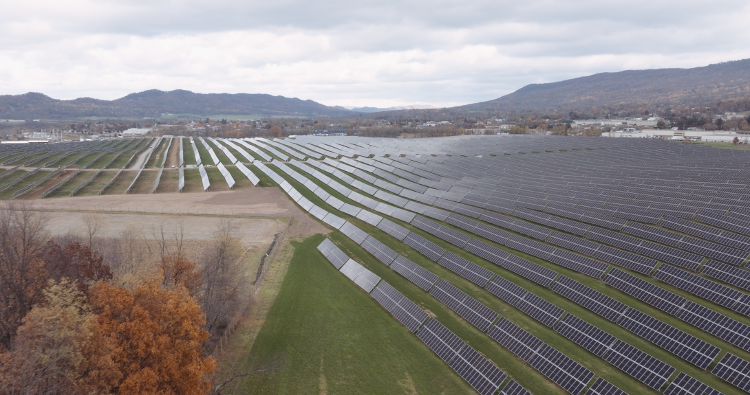 aerial view of a large field of solar panels