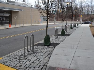 bike rack outside west entrance of Civic Center Garage