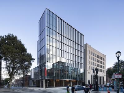 street view of glass and stone Perelman Center