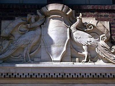 Doorway Lintel: Right statue in the morning light