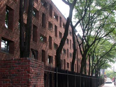 The Hill College House exterior lined with foliage