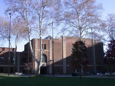 Hutchinson Gymnasium as seen through trees