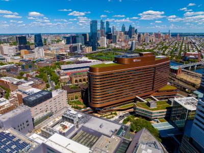 Aerial view of Philadelphia and Penn Medicine Pavilion