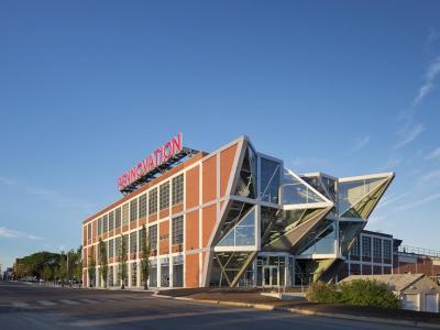 Facade of Pennovation Center against blue sky