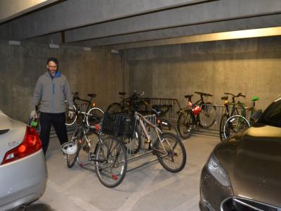 bike rack inside of Presbyterian Parking Garage
