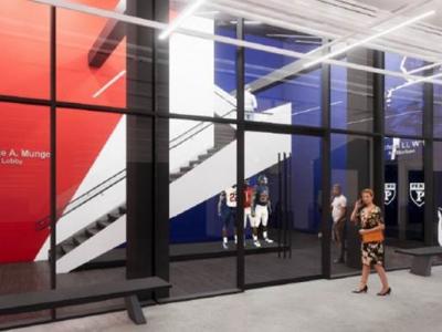Rendering of proposed renovated team space at Franklin Field